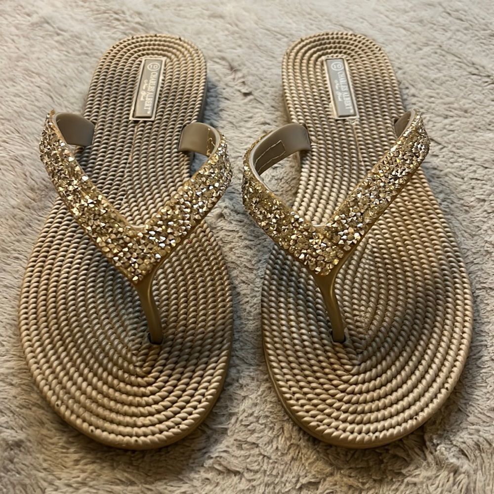 Charles Albert Silver Glitter Flip Flop Sandals - Size 10.5 Fits like 9.5-10